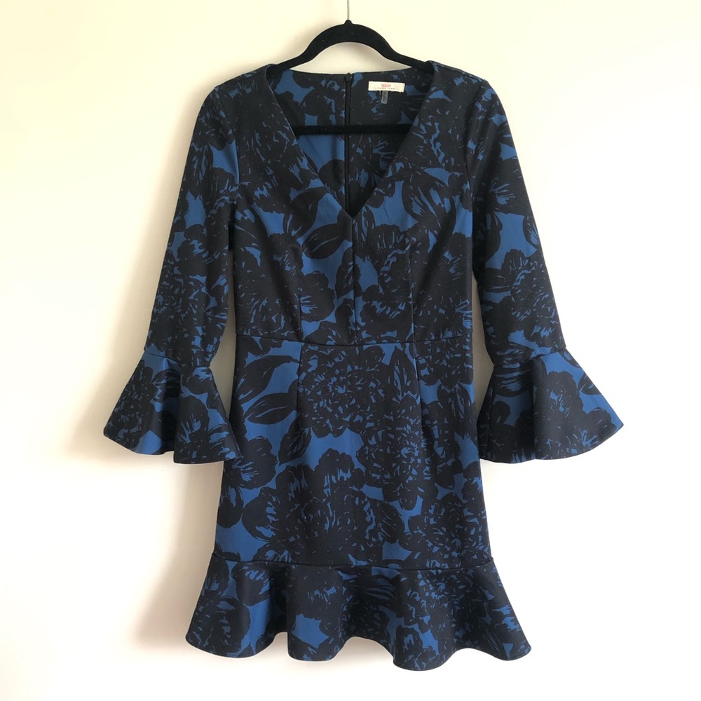 Trina Turk Navy Black Floral Long Sleeve Dress 6